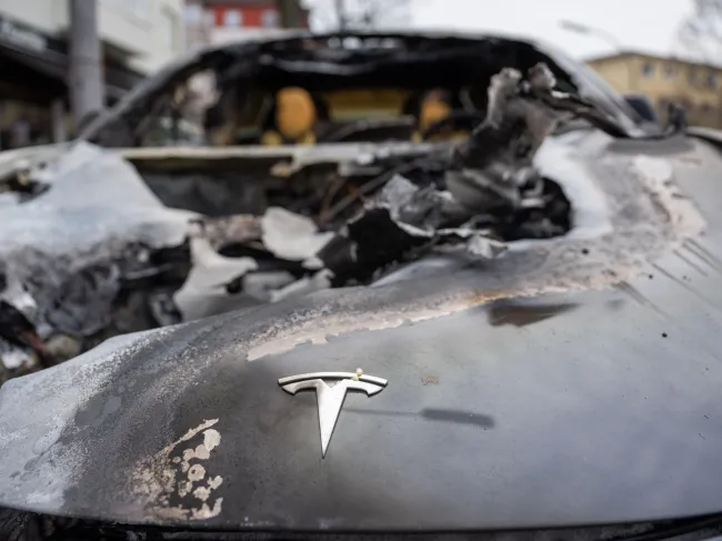 A Tesla destroyed in an arson attack